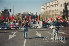 Manifestación de trabajadores de Alcatel en protesta por el expediente de regulación empleo propu...