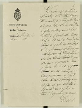 Carta del Ayuntamiento de Mora con motivo de la visita de los condes de Mora