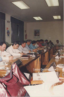 Reunión mantenida por los miembros de los comités de huelga de las distintas federaciones del met...