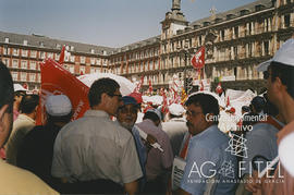 Concentración de delegados de UGT en la Plaza Mayor de Madrid para protestar contra la reforma la...