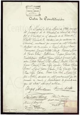 Acta de constitución y reglamento de la Sociedad de Socorros de Ebanistas y Similares de Madrid