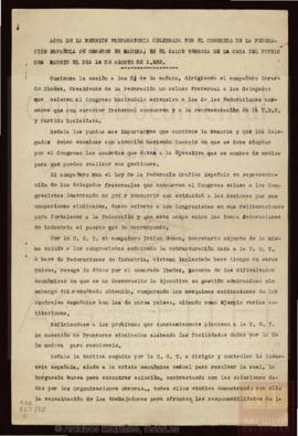 Acta de la Reunión preparatoria del Segundo Congreso de la Federación Española de Obreros en Made...